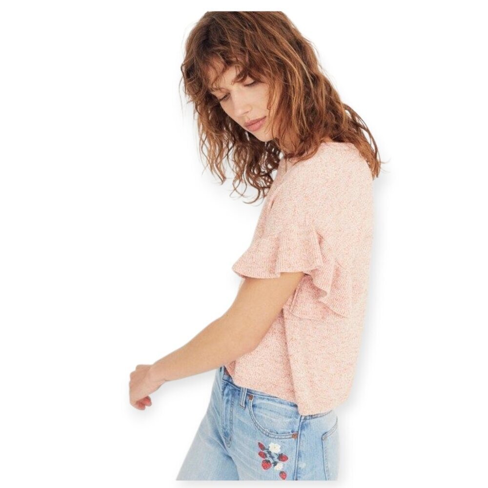 Madewell Peachy Pink Flutter Sleeve Sweater Tee Soft Easy Boxy Medium Womens - Picture 6 of 13